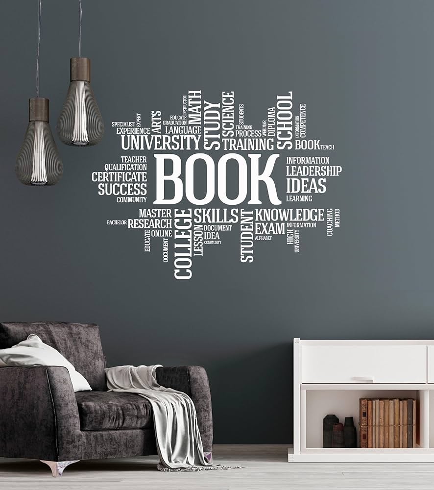 Amazon.com: Vinyl Wall Decal Books Words Bookworm Library